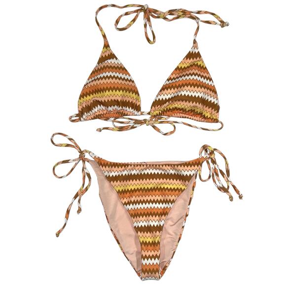 Dippin Daisys Mia Tie Side Cheeky Halter Zig Zag Stripe Bikini Set Size Large - Picture 2 of 16